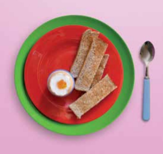 Boiled egg and soldiers on a plate