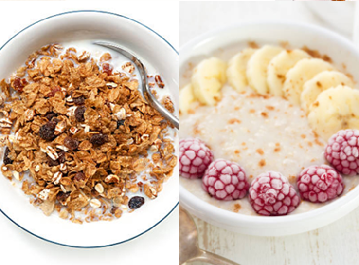 Image of wholegrain cereal and porridge with frozen fruit and banana