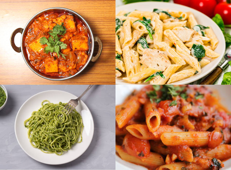Image of pasta dishes and vegetable curry 