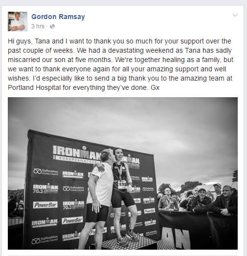Gordon Ramsay's Facebook message